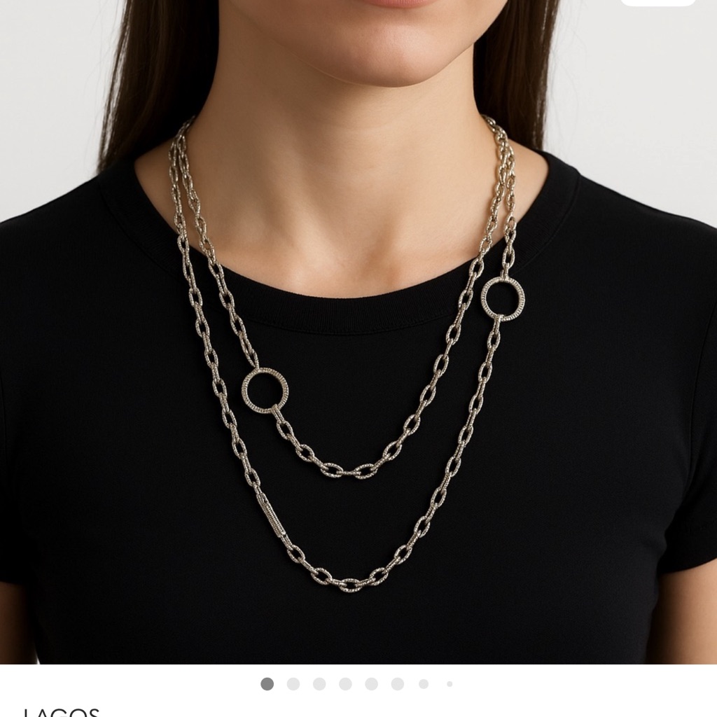 Lagos Caviar Sterling Silver 925/750 Clasp 36” Delicate Double-Chain Necklace